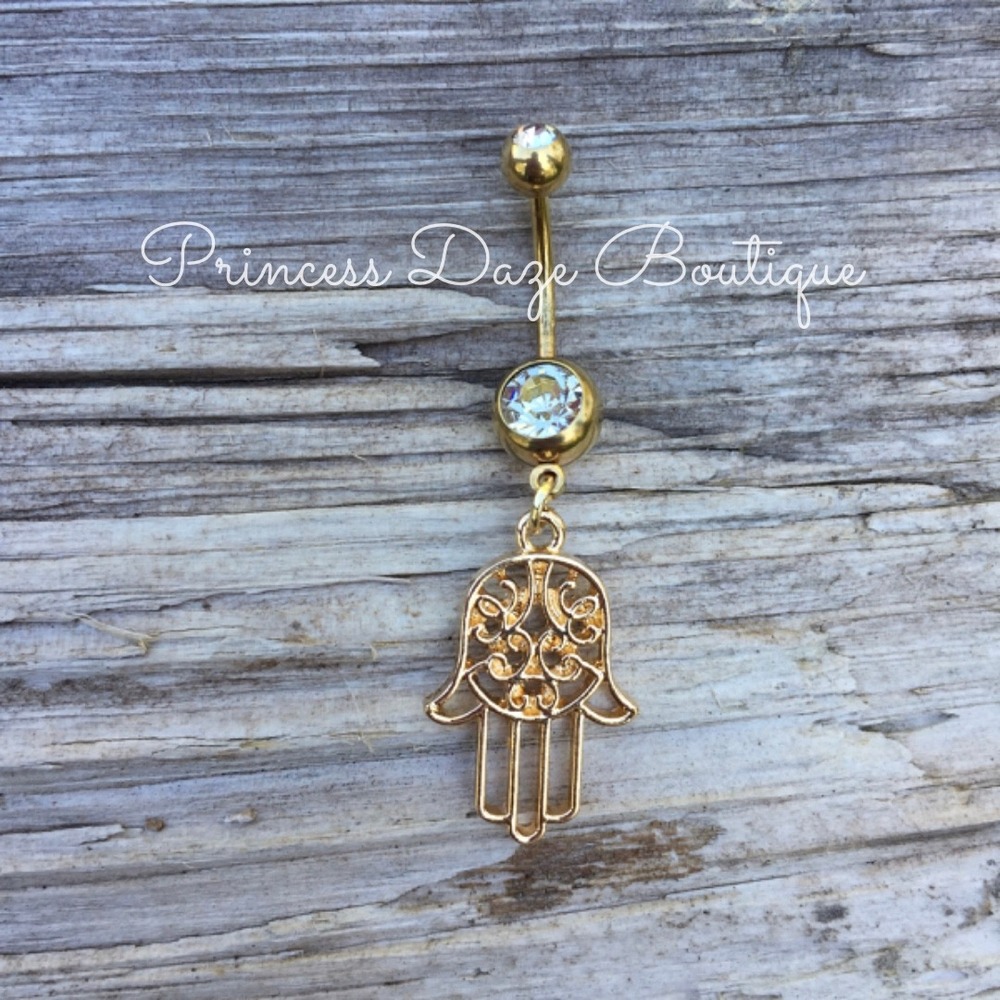 Gold Hamsa Belly Button Navel Ring